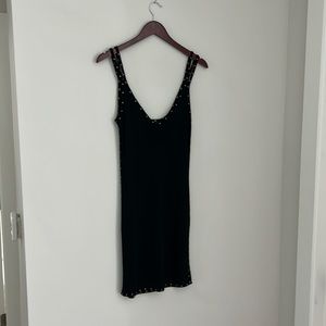 Small black V Cut Mini Dress with Beading